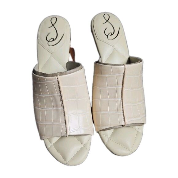 Sam Edelman Sonya Eggshell Sandal Block Heel Croc-Embossed Faux Leathe Size 8 M - Picture 5 of 10